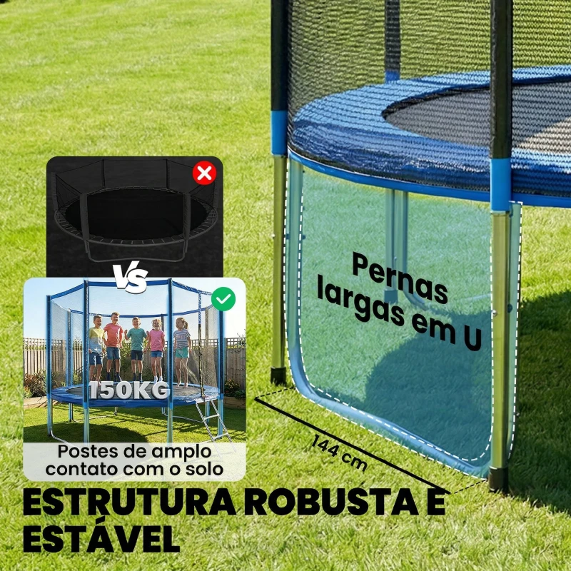 SPORTNOW Trampolim para Crianças Exterior Ø366 cm com Rede de Segurança Escada Acolchoamento de Molas Azul