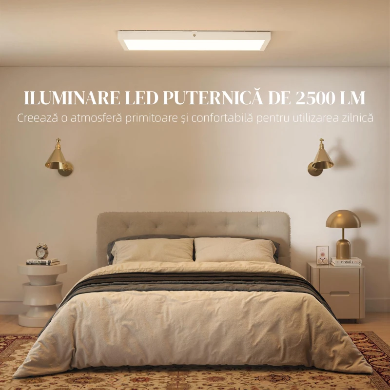 HOMCOM Set 2 Plafoniere LED Subțiri și Minimaliste cu Culoare Reglabilă, din Oțel și Plastic, 60x30x3.7 cm, Alb