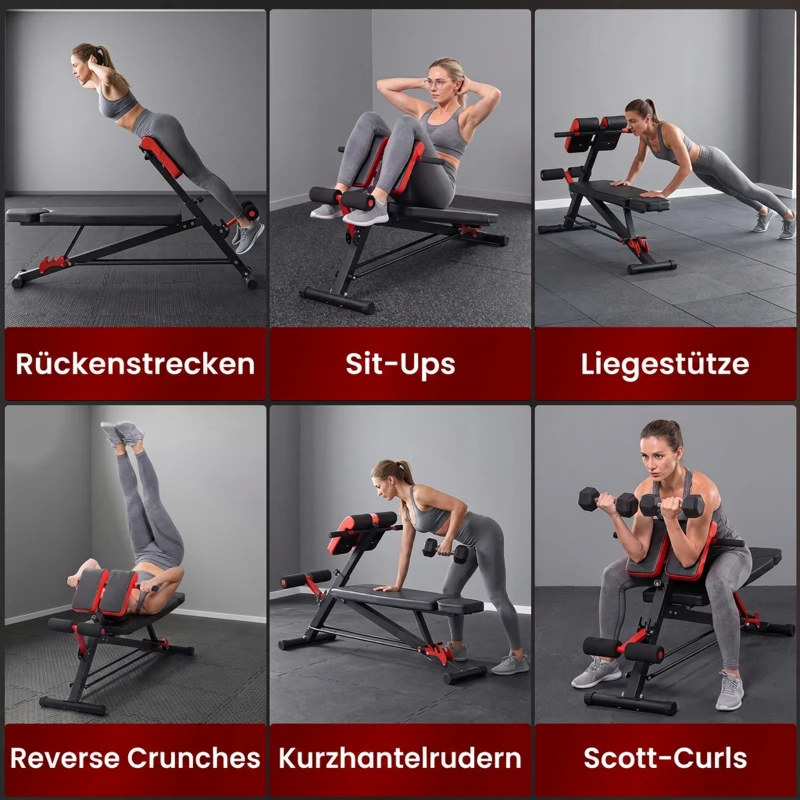 HOMCOM Hantelbank Fitnessbank Schrägbank Multifunktion Bauchtrainer Verstellbar Stahl Schwarz 64 x 146 x 73,5-85 cm