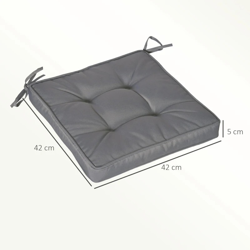 Outsunny Conjunto de Almofadas para Cadeiras de Jantar 42x42x5 cm Jogo de 4 Peças Almofadas para Cadeiras de Jardim Impermeáveis Cinzento