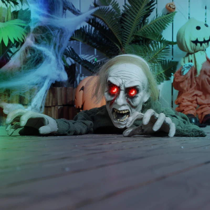 HOMCOM Halloweendekoration, kriechender Zombie, aktiviert durch Berührung/Geräusche, leuchtende Augen