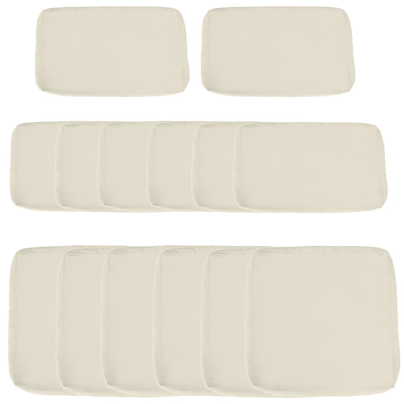 Outsunny Lot de 14 Housses de Rechange Coussins Salon de Jardin - 6 Housses Coussin d'assise, 8 Housses Coussin Dossier - Housses zippées Polyester déperlant Crème