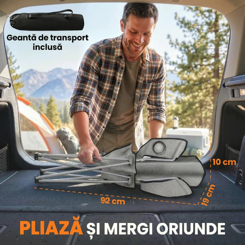 Outsunny Set Scaune de Camping cu Suport pentru Pahare și Genți, Gri