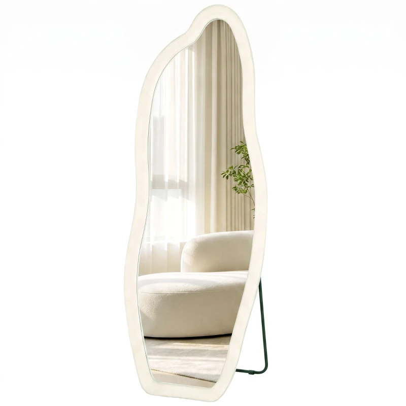HOMCOM Espelho de Corpo Inteiro 160x60 cm, de Pé ou Parede, com Moldura Arqueada Aveludada, Creme