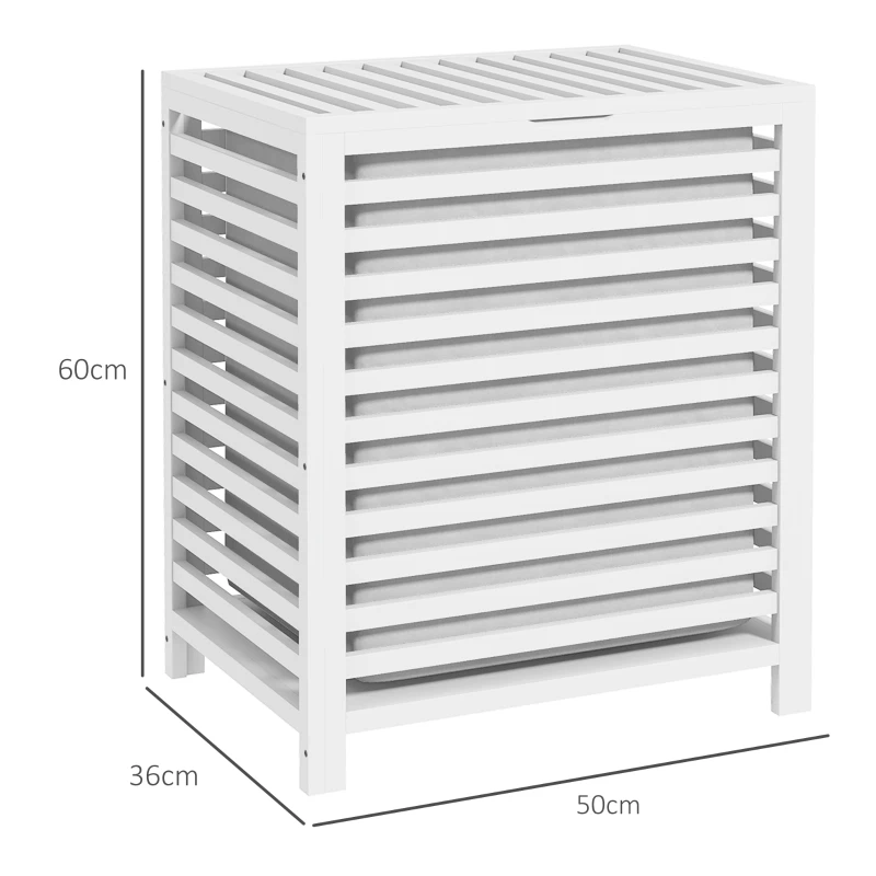 HOMCOM Cesto de Roupa de Bambu Cesto Roupa Suja Capacidade 55L com Bolsa Amovível Forma Retangular 50x36x60 cm Branco