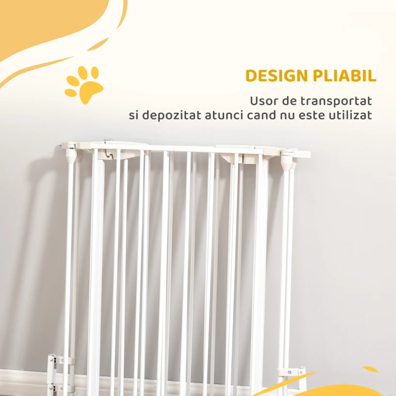 PawHut Barieră pentru Câini cu Închidere Automată și Sistem de Blocare, din Metal și Plastic, 180x74.5 cm, Alb