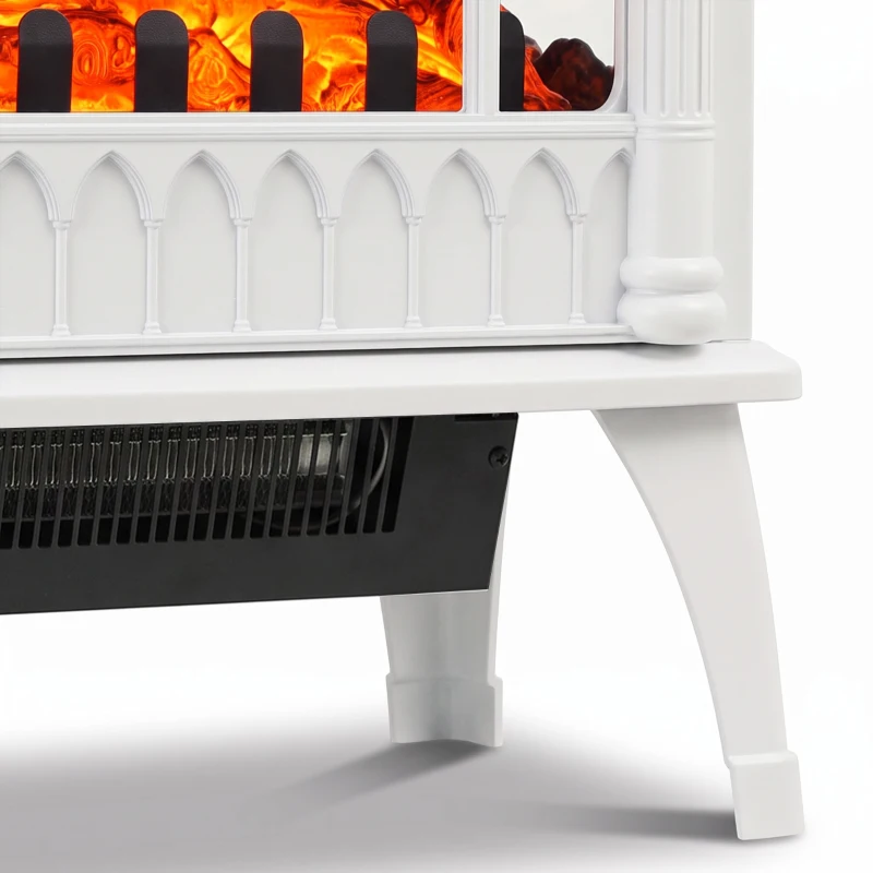 HOMCOM 3-Sided Glass Electric Fire Fan Heater, Electric Fireplace Stove Freestanding Log Burner with Flame Effect, White