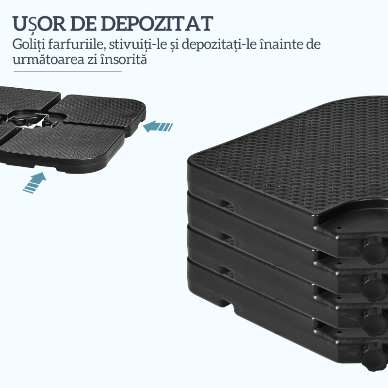 Bază Outsunny pentru Umbrelă Set 4 Bucăți Stivuibile cu Mânere Integrate, în HDPE, 100x100x8 cm, Negru