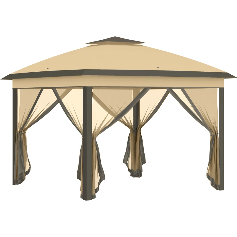 Outsunny Pérgola Dobrável Exterior com Altura Ajustável Teto Duplo  4 Mosquiteiras Removíveis e Bolsa de Transporte 3,3x3,3 m Bege