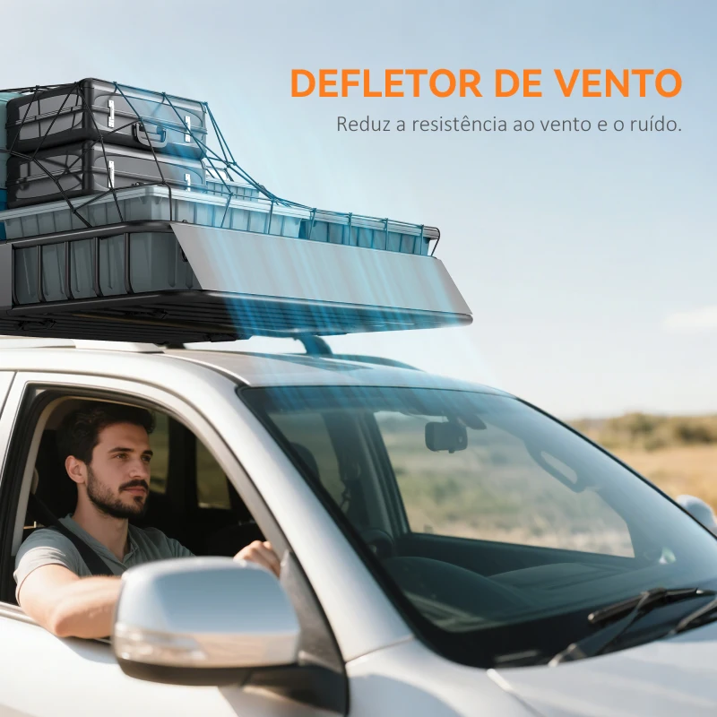 HOMCOM Cesta para Tejadilho Universal para Veículos em Aço Carga 90,7 kg com Defletor Barras Laterais 110,5x99,5x18,5 cm Preto