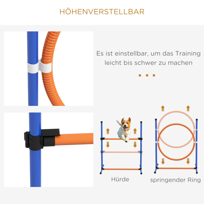 PawHut Hunde-Agiliy-Set Hundeparcours, 1 Reifen, 1 Hürde, 1 Slalom-Set, 352 cm x 66 cm x 69 cm, Blau + Rot