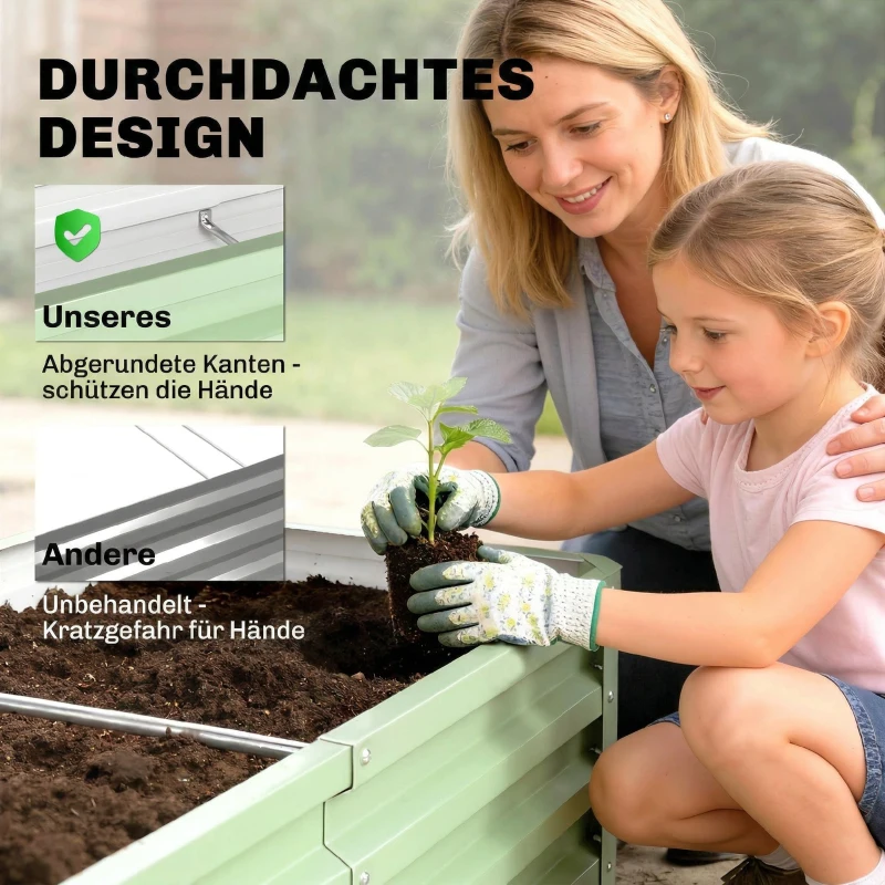 Outsunny Hochbeet Pflanzkasten, wetterbeständig, offener Boden, verzinkter Stahl, 120 cm x 60 cm x 30,5 cm, Grün