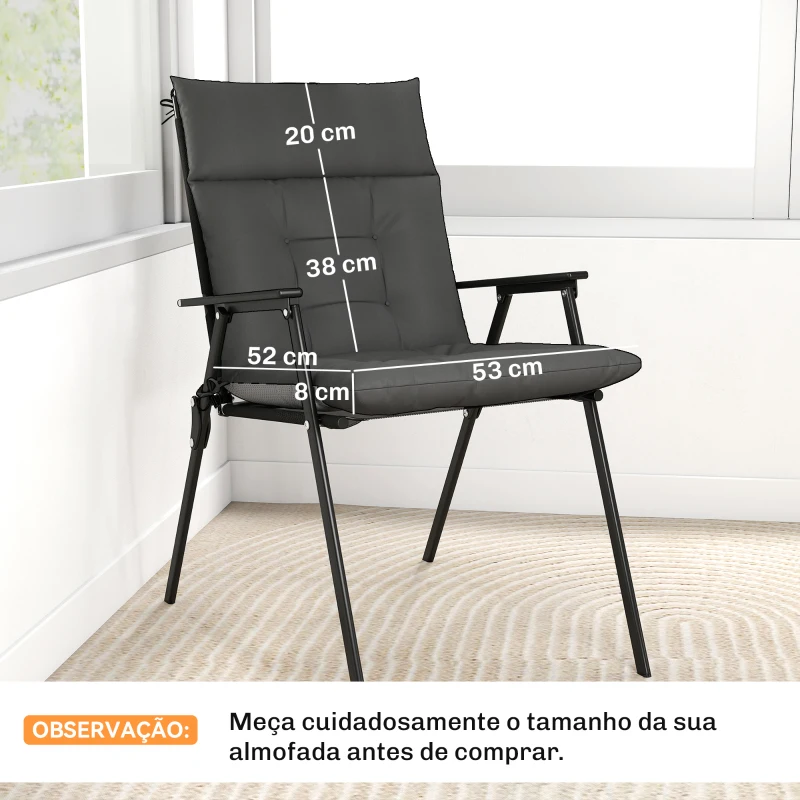 Outsunny Conjunto de 4 Almofadas para Cadeiras de Jardim Impermeáveis e Antiderrapantes com Encosto e Fitas 112x53 cm Cinzento Escuro
