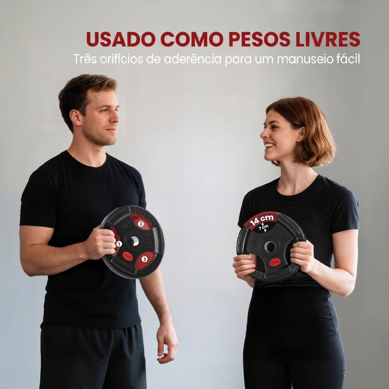 SPORTNOW Discos de Pesos com Orifício de Ø50 mm 2 Discos de 15 kg com Triplo Aperto para Halteres e Barras Ø34x5 cm Preto