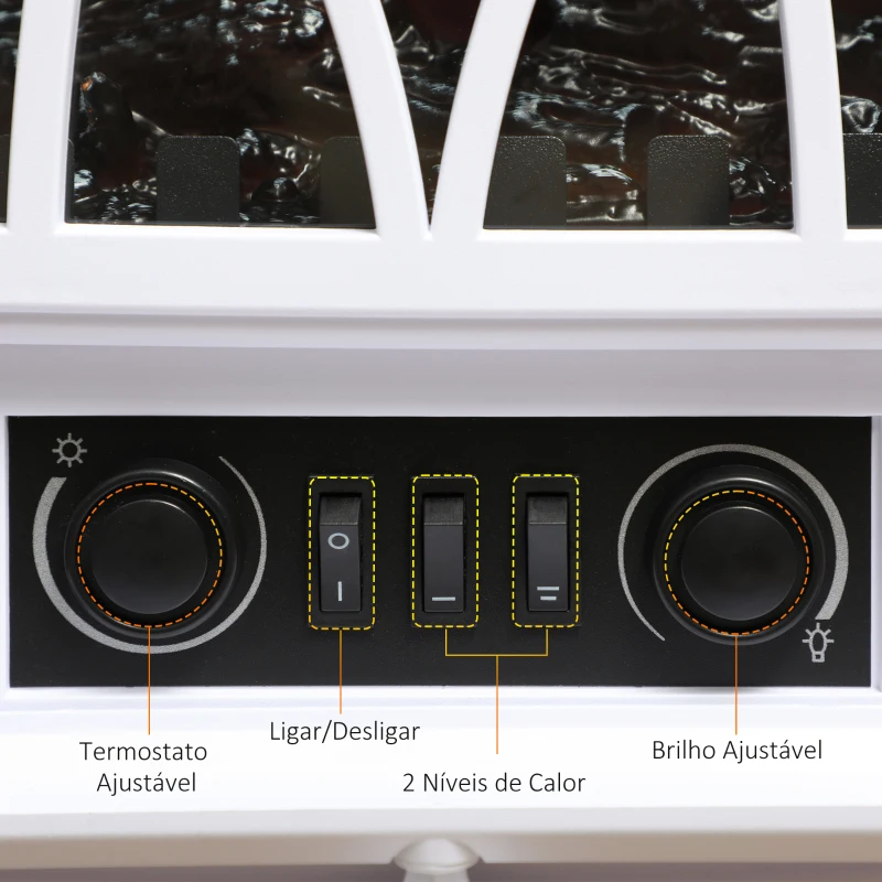 HOMCOM Lareira Elétrica Portátil Lareira Elétrica com Efeito de Chama Realista Potência 1000W/2000W 45x28,5x54 cm Branco