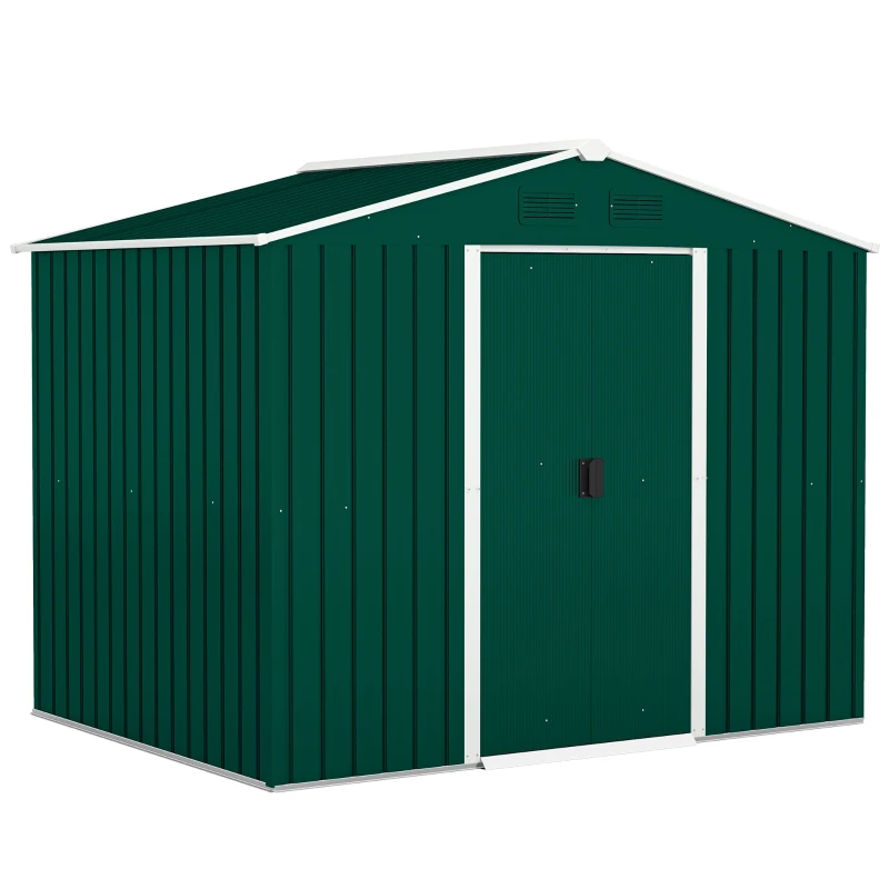 Outsunny Magazie de Grădină 3,6m² din Foi de Oțel cu 2 Uși Glisante și 4 Guri de Aerisire, 236x174x190 cm, Verde