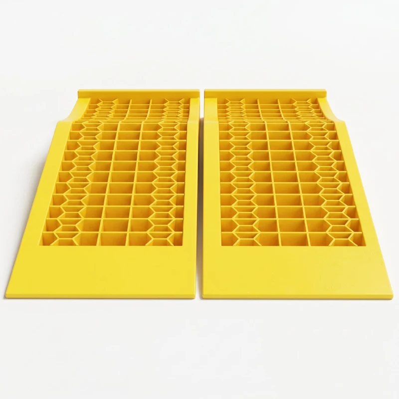 HOMCOM Set de 2 Rampe de Încărcare din Plastic pentru Mașini, cu Capacitate de 3 Tone și Suprafață Antiderapantă, Galben