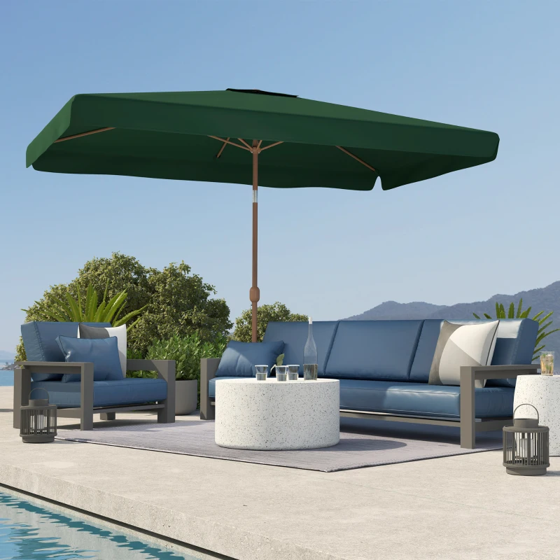 Outsunny Guarda-Sol de Terraço Exterior 300x200x245 cm com Ângulo Ajustável, Mastro de Alumínio, Manivela e Proteção UV 50+ Verde