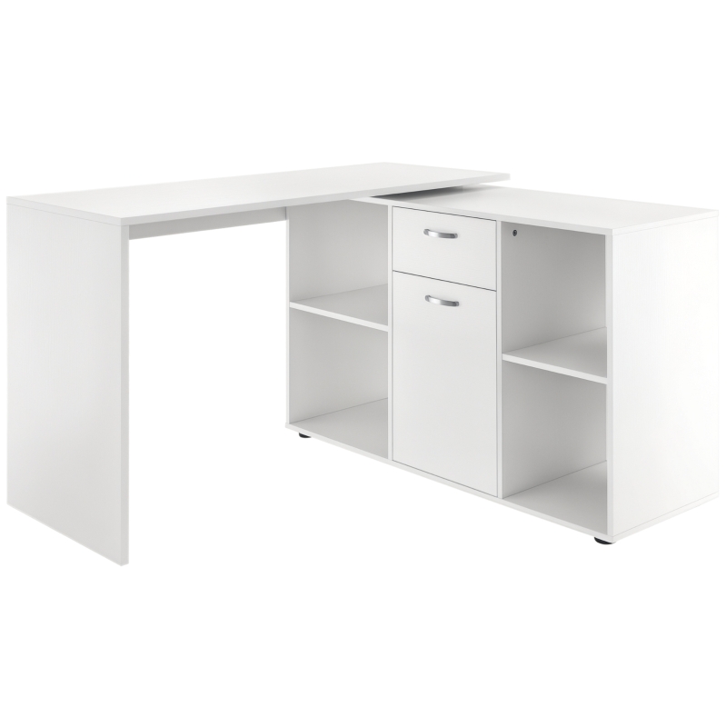 HOMCOM Eckschreibtisch Esstisch Computertisch Bürotisch Winkelschreibtisch Regal L-Form 120 x 115 x 76 cm, I-Form 191 x 50 x 76 cm, Weiß, MDF+Metall