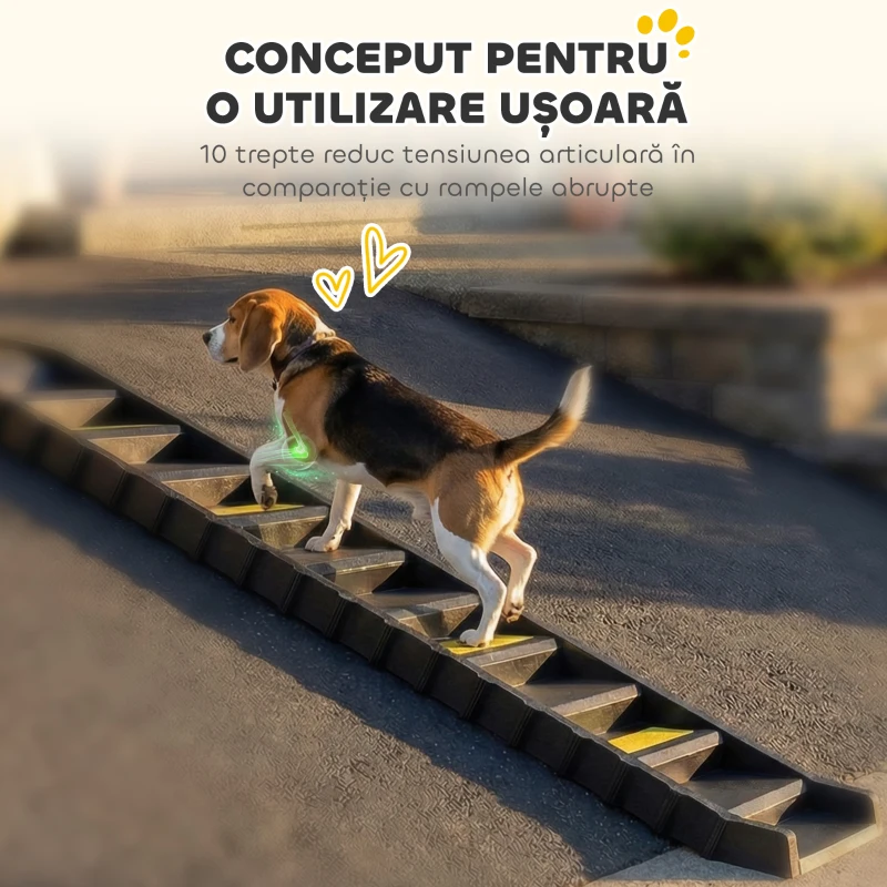 PawHut Scară pliabilă pentru câini, pentru mașină și paturi, 10 trepte antiderapante, capacitate 25 kg, negru
