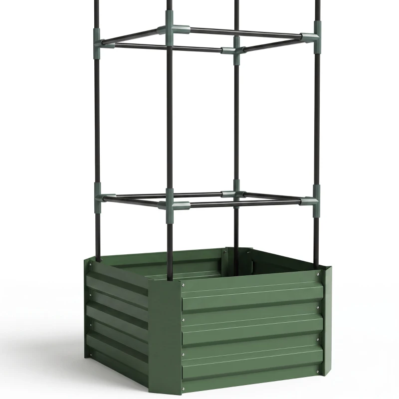 Outsunny Jardinière avec treillis ajustable, bac à fleurs avec cage à tomates acier galvanisé 61 x 61 x 187 cm vert