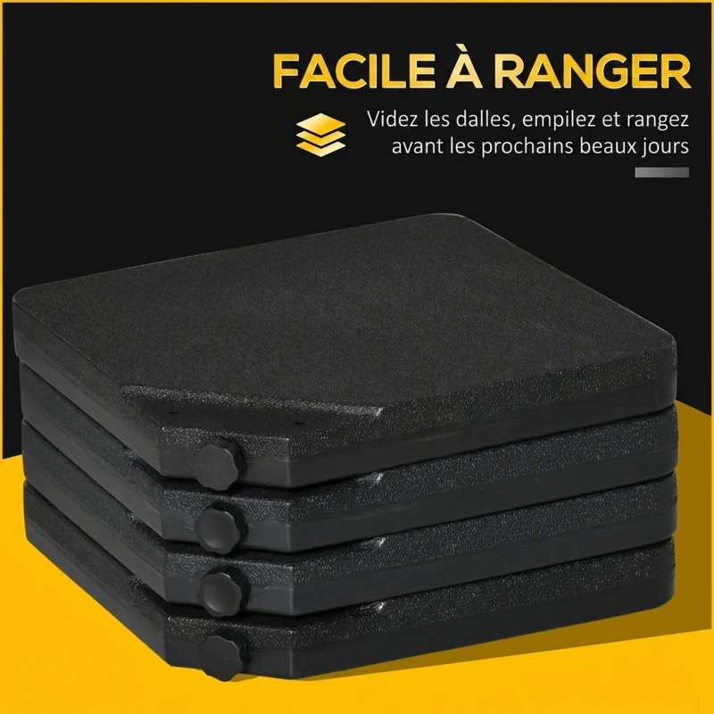 Outsunny Lestages pour parasols dalles de parasol 4 plaques HDPE - A remplir d'eau ou de sable jusqu'à 60/70 kg - dim. 100 x 100 x 6,8 cm noir