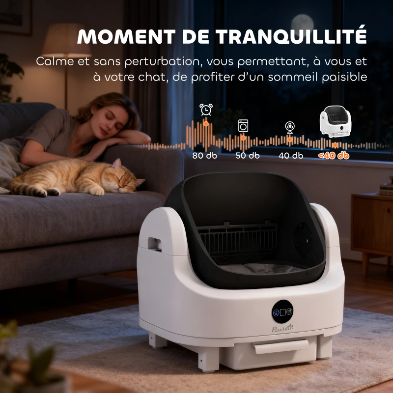 PawHut Litière chat autonettoyante bac à litière pour chat automatique ouvert isolation des odeurs/protection de sécurité blanc