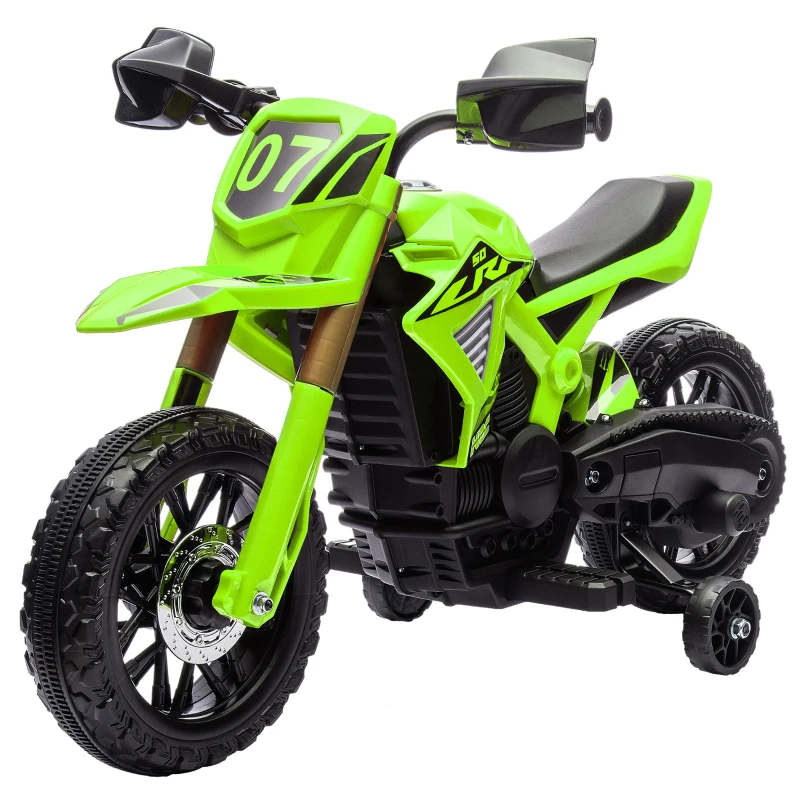 AIYAPLAY Mota Elétrica para Crianças  Moto a Bateria para Crianças 6V com Rodas de Treino e Buzina 105x57x62 cm Verde