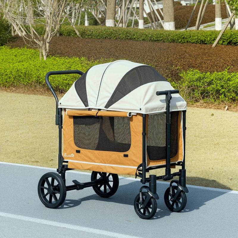 PawHut Hundewagen Hundebuggy klappbar für Hunde & Katzen bis 30 kg 110 x 65 x 102 cm Braun(m-10)