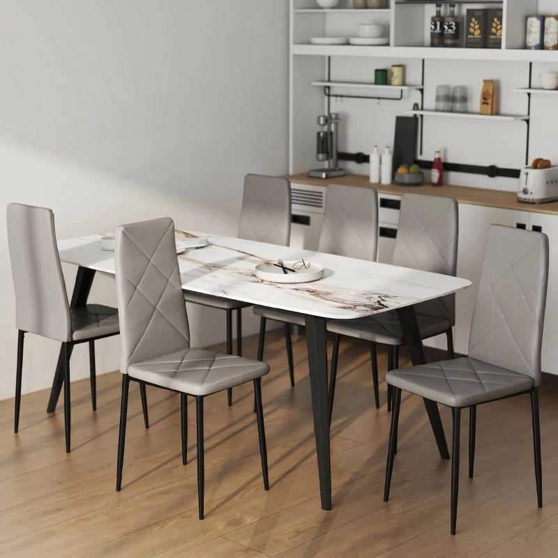 HOMCOM, Set de 6 Scaune, cu Spătar Înalt, din Piele Ecologică și Oțel, 41x50x97 cm, Gri