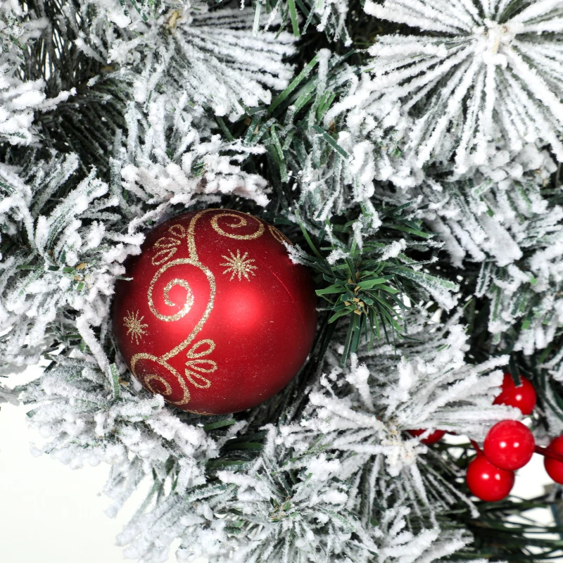 HOMCOM Couronne de Noël Lumineuse 60 cm Enneigée Floquée avec 50 LED, 15 Boules Décoratives, 140 Branches, 8 Modes, Vert