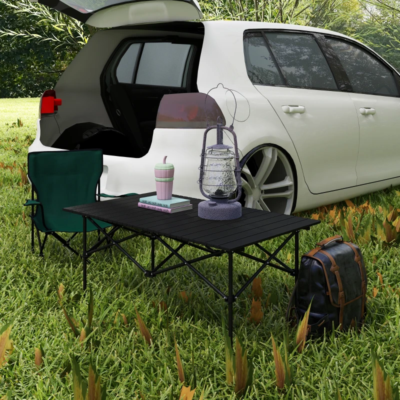 Outsunny Campingtisch Klapptisch mit Aufrollbare Tischplatte Gartentisch aus Aluminium 2 Personen 95 x 55cm Schwarz