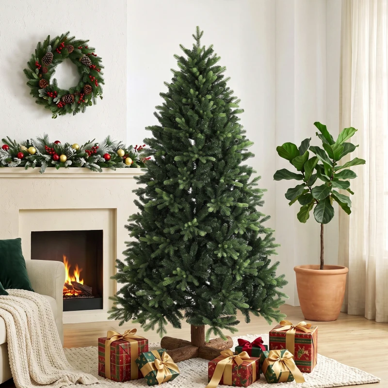 HOMCOM Brad de Crăciun artificial, 180 cm, cu 2419 vârfuri de crenguță PE & PVC, sistem pliat, verde