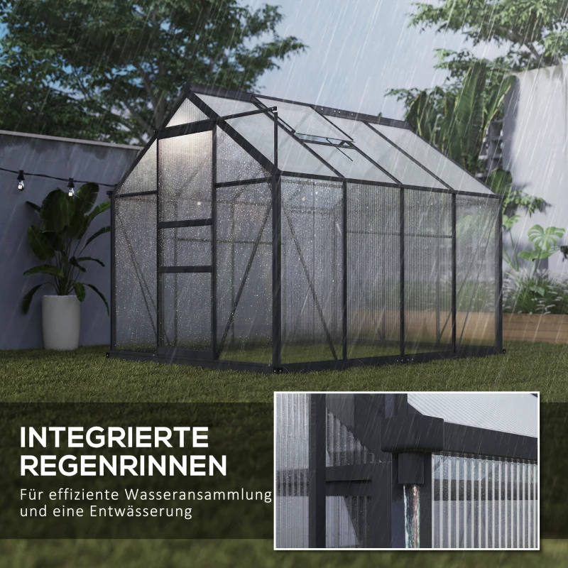 Outsunny Gewächshaus, Treibhaus, mit Dachfenster, Schiebetür, transparent, Polycarbonat+Aluminium, 190 x 252 x 201cm