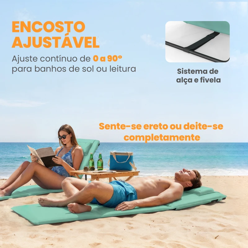 Outsunny Conjunto de 2 Esteiras de Praia Dobráveis com Encosto Ajustável e Encosto Acolchoado 146x50x2 cm Verde