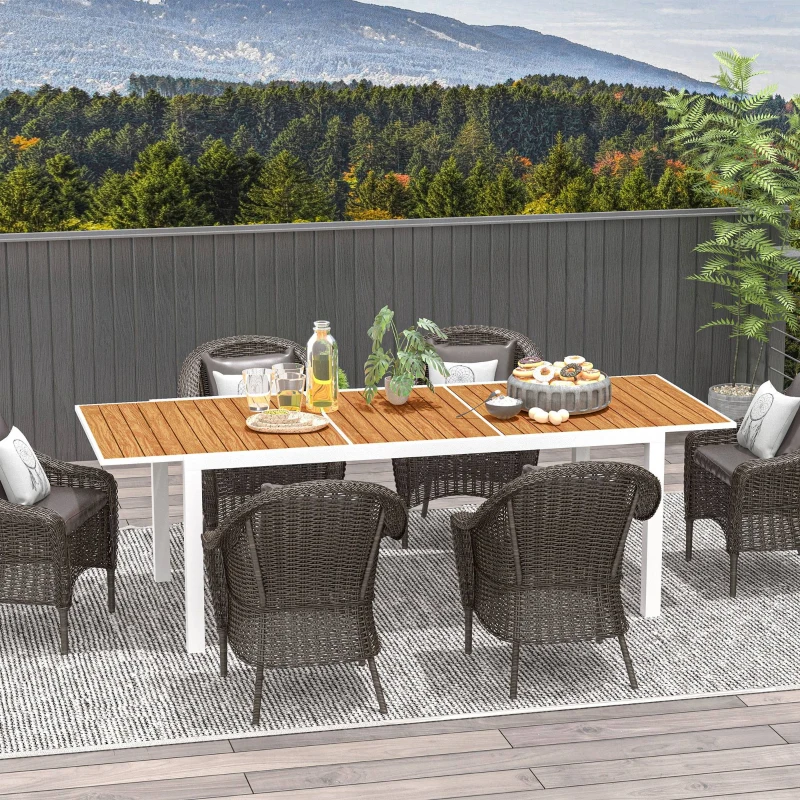Outsunny Mesa de Jardim Extensível Mesa de Terraço Retangular para 6-8 Pessoas Capacidade 50 kg 180/240x94x73 cm Marrom
