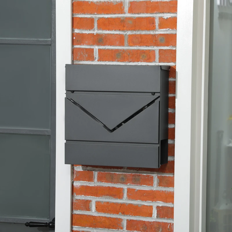 HOMCOM Briefkasten mit Deckel, 2 untere Abflusslöcher, Stahl, mit Schloss, Grau