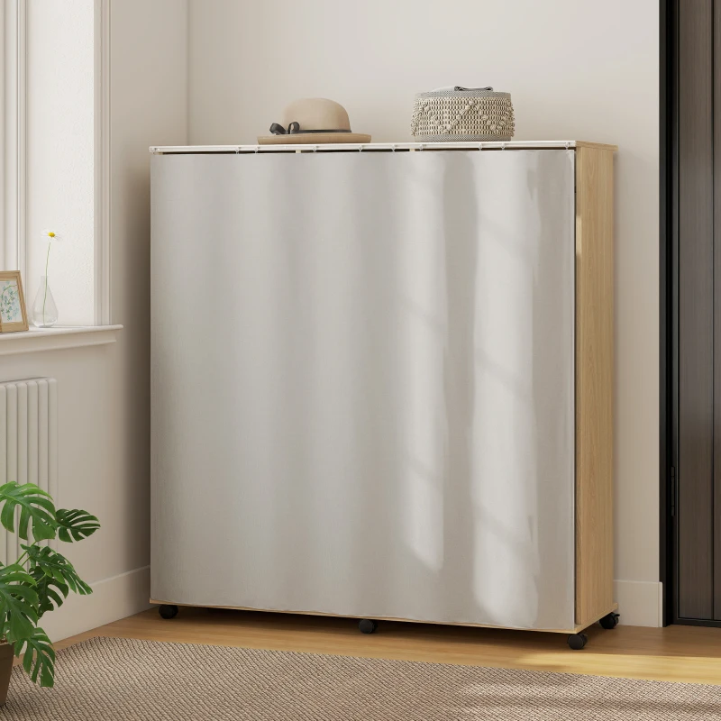 HOMCOM Armoire penderie Meuble de Rangement Mobile 6 roulettes 120L x 40l x 128H cm en bois naturel