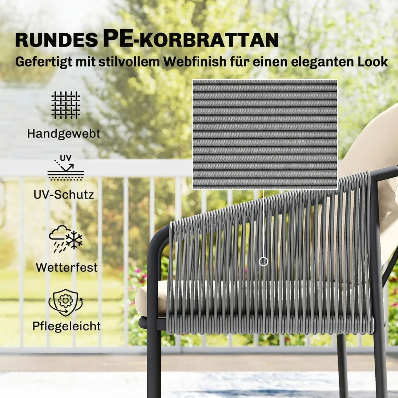 Outsunny Gartenmöbel Set 4-teilig Polyrattan Lounge-Set mit Zweisitzer 2 Sessel Couchtisch abnehmbar Kissen Bindebändern