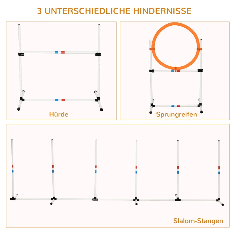 PawHut 3-tlg. Hunde Agility Set Training für Haustiere Hundetrainigsset Inklusive Tasche Leicht zu tragen Kunststoff Weiß+Gelb