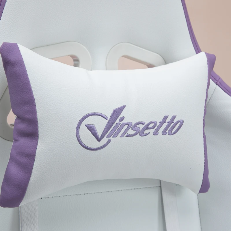 Vinsetto Cadeira Gaming de Couro PU com Altura Ajustável Reclinável 135° e Apoio para os Pés Retrátil 65x65x121-129 cm Branco e Roxo