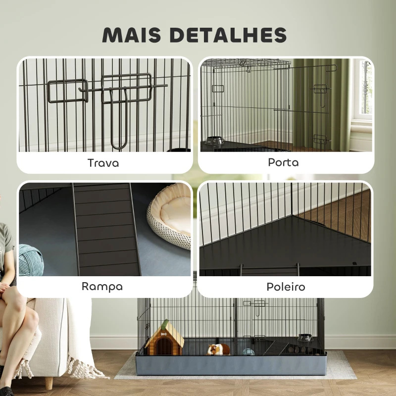 PawHut Gaiola para Animais Pequenos Gaiola para Roedores Coelhos com Tampa Amovível Recinto para Cobaias Ouriços 121x61x61 cm Preto