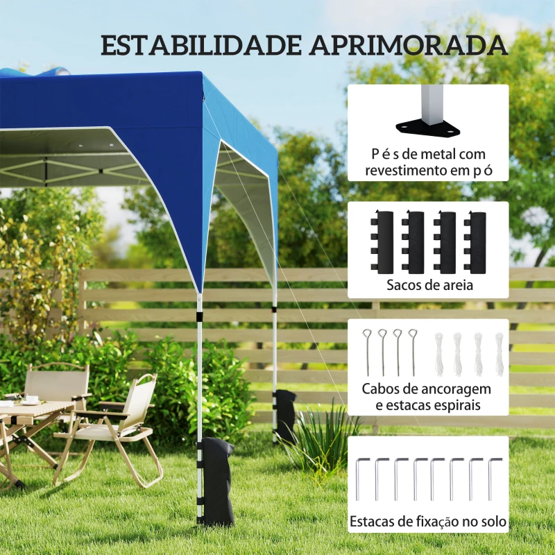 Outsunny Tenda Dobrável 3x3 m Pop-up Tenda de Jardim com Bloqueio Central UPF50+ Altura Ajustável 3 Níveis Bolsa de Transporte Azul