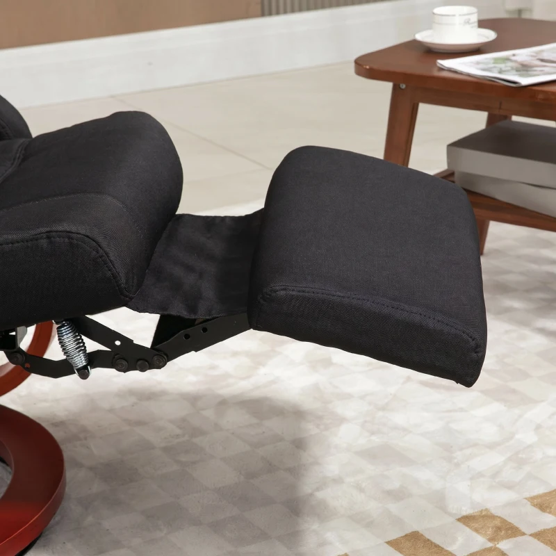 HOMCOM Relaxsessel mit Liegefunktion Fernsehsessel mit hoher Rückenlehne ergonomische Armlehne Fußstütze Holzbasis Leinenoptik