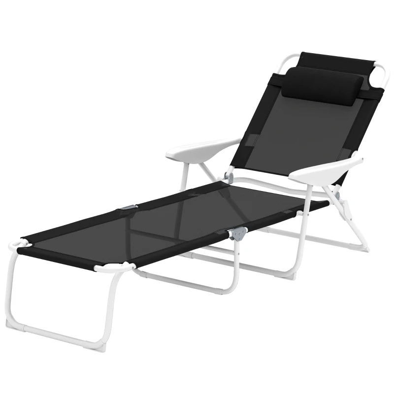 Outsunny Sonnenliege klappbar Gartenliege mit Kopfkissen, Liegestuhl mit 4-Fach verstellbare Rückenlehne bis 120 kg Schwarz