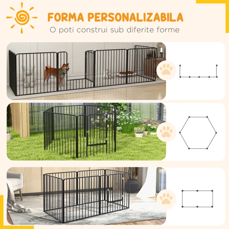 PawHut Țarc pentru câini cu 6 panouri modulabile pentru interior și exterior, din oțel, 164x83x80 cm, negru