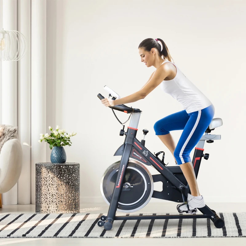 HOMCOM Bicicleta Estática com Resistência Ajustável Volante de Inércia de 8kg Ecrã LCD Assento e Guiador Ajustáveis 103x48x115cm Preto