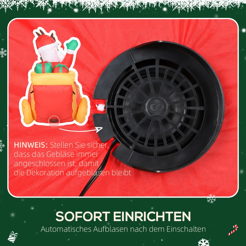 Outsunny Aufblasbare Weihnachtsdekoration, Weihnachtsmann im Rentierschlitten, Polyester