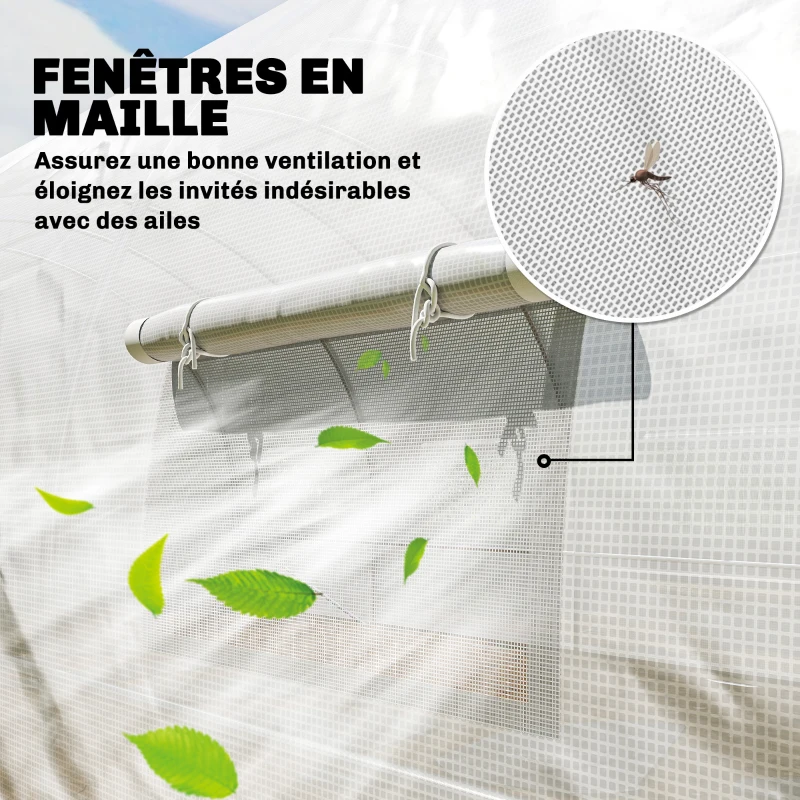 Outsunny Serre tunnel de jardin 24m², serre de jardin tunnel avec portes et 12 fenêtres avec moustiquaires, 295x798x199cm, blanc