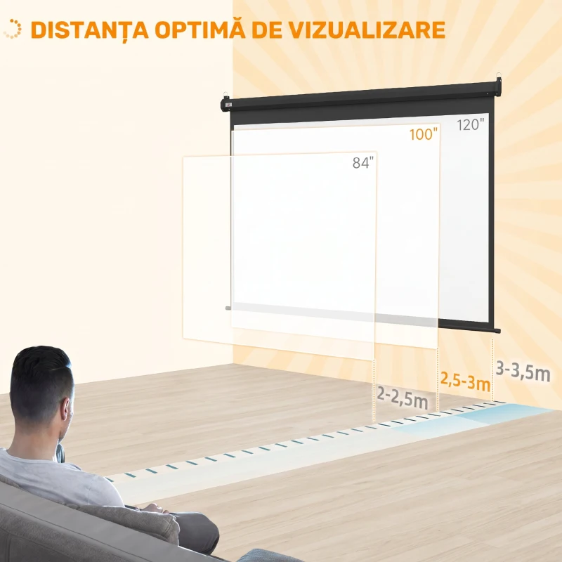 HOMCOM Ecran pentru Proiector 100" Format 4:3 Reglabil cu Telecomandă, 203x152cm, Negru